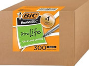 BIC Round Stic Xtra Life Ballpoint Pens, 1mm, Black Ink Pens, 300 Pack