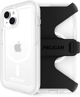 Pelican Voyager - iPhone 15 Plus Case 6.7" [Compatible with MagSafe] [Anti-Yellow] Magnetic Charging Phone Case with Belt Clip Holster Kickstand [18ft Military Grade Drop Protection] - Clear