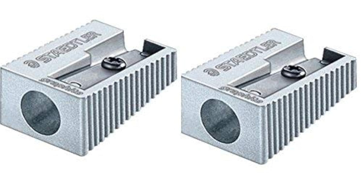 Single Hole Quality Aluminium Pencil Sharpener X by STAEDTLER – uk 2, Aluminum, Silver, Pack of 2, Model 51000
