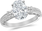 3.01 Carat 14K White Gold Three 3 Stone Princess Cut Channel Set Oval Cut GIA Certified Diamond Engagement Ring (2.51 Ct H Color SI1 Clarity Center Stone)