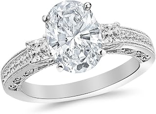 3.01 Carat 14K White Gold Three 3 Stone Princess Cut Channel Set Oval Cut GIA Certified Diamond Engagement Ring (2.51 Ct H Color SI1 Clarity Center Stone)
