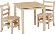 ECR4Kids 24in x 24in Hardwood Table and Chair Set, 12in Seat Height, Kids Furniture, Antique White, 3-Piece