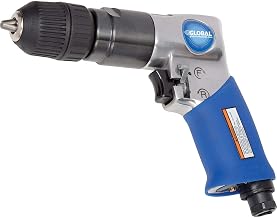 Global Industrial 3/8" Reversible Pistol Grip Drill with Cushion Grip | Keyless Chuck, 2000 RPM, 90 PSI, 1/4" Air Inlet NTP, One-Hand Operation, Aluminum Housing