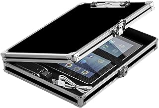 Vaultz Locking Storage Clipboard with Key Lock, Black | Plastic clipboard with storage compartment, mesh pockets, wall mount, and locking security for office, nursing, and field use