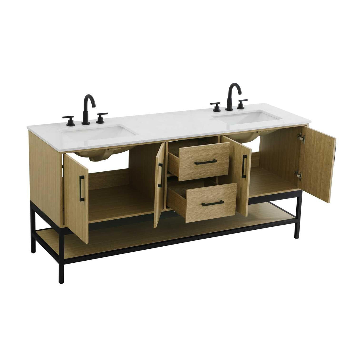 Elegant Kitchen and Bath 72" Double Bathroom Vanity in Honey Brown by Elegant Lighting – 72.00" W x 22.00" H x 20.00" D, Wood, Honey Brown, Model VF60772DMHB