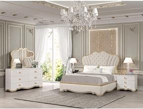 Athena Ivory and Gold Scalloped 4-Piece Bedroom Set, King