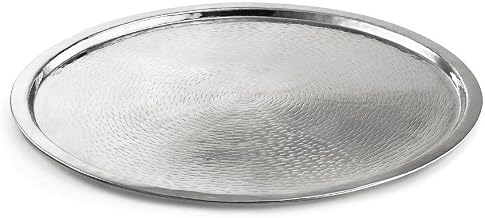 TableCraft RPD21, 21" Round Stainless Steel Serving Tray, Mirror Finish, Rice Pattern, Elegant Buffet Display, Lip for Stability, Ideal for Entrees, Sides, and Drinks