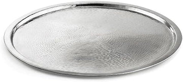 TableCraft RPD21, 21" Round Stainless Steel Serving Tray, Mirror Finish, Rice Pattern, Elegant Buffet Display, Lip for Stability, Ideal for Entrees, Sides, and Drinks