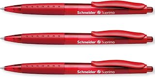 Schneider Suprimo Ballpoint Pen with Rubber Grip & Medium Tip, Red 3 Pack | Retractable, Refillable, Smooth Everyday Writing, Waterproof ISO-Certified Ink, Document Proof, Ideal for Office, Work, Home