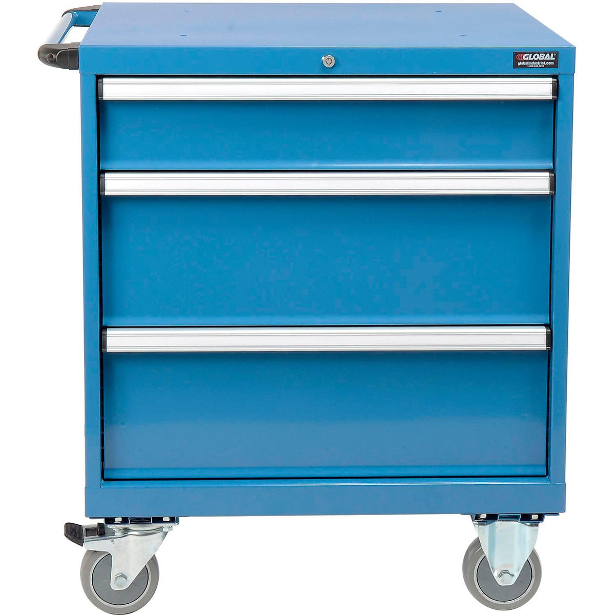 3 Drawers Mobile Modular Drawer Cabinet w/Lock by Global Industrial – 30 inches (W) x 27 inches (D) x 36.7 inches (H), Alloy Steel, Blue, Model 298446BL