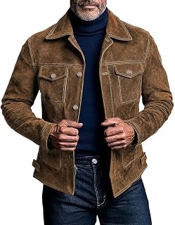 Premium Lambskin Leather Suede Trucker Jacket Men - Western Style Cowboy Leather Jacket For Men