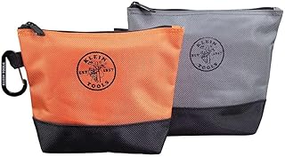 KLEIN TOOLS 55470 Utility Bag, Stand-Up Zipper Tool Bags, Tough 1680d Ballistic Weave, Reinforced Bottoms, Orange/Black, Gray/Black, 2-Pack
