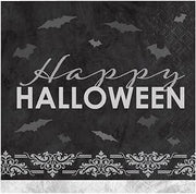 Creative Converting Happy Halloween Beverage Napkins, 5" x 5", Black, White, and Gray