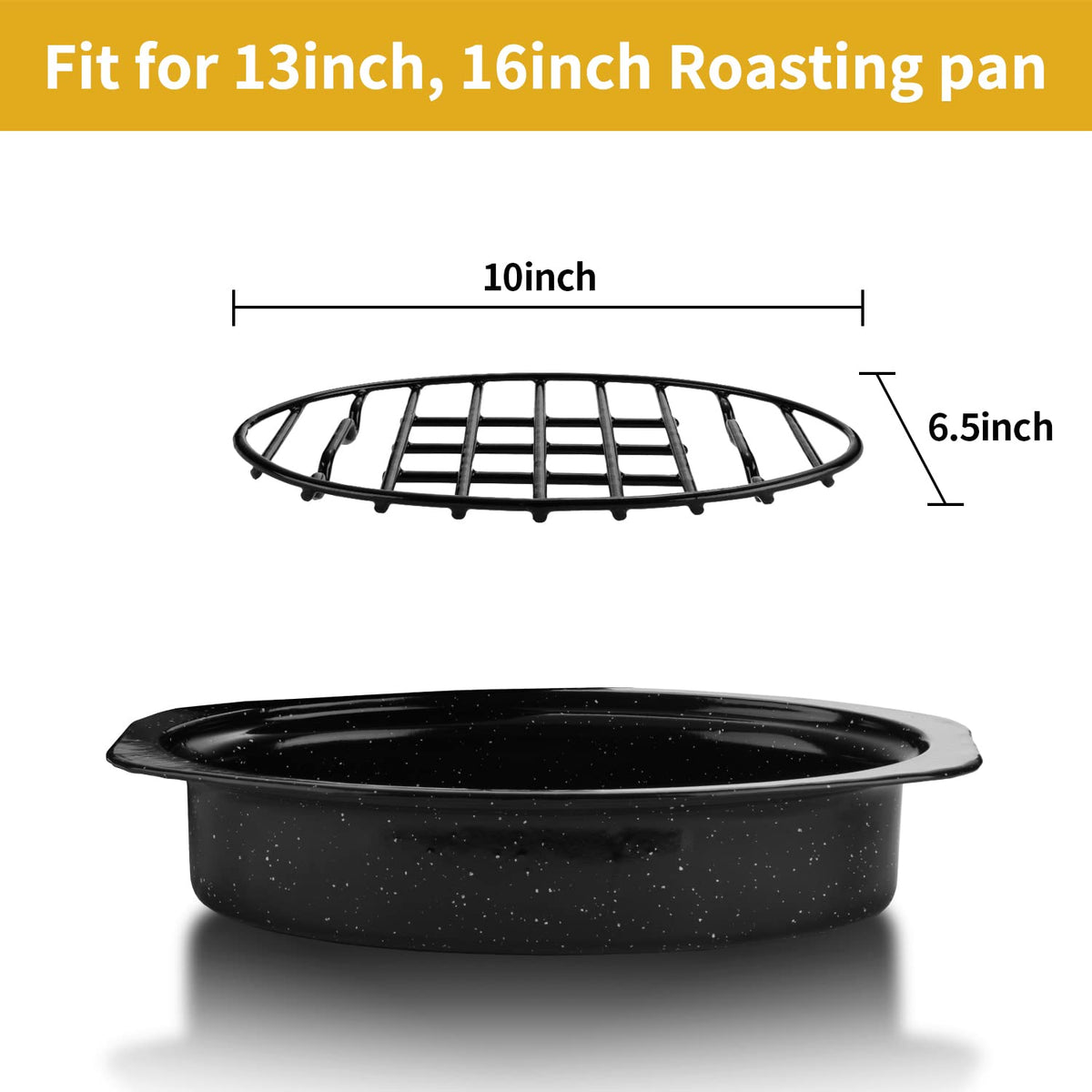Dimeshy Roasting Rack, Enamel Coated Steel, 10 x 6.5 Inch, Black