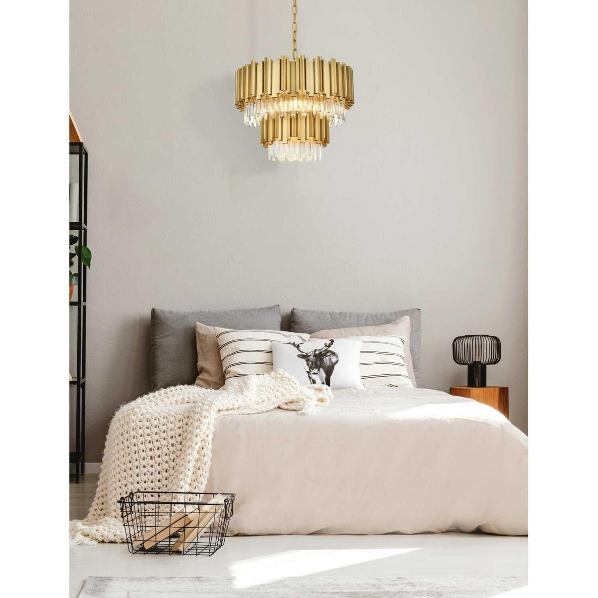 Willow Eight Light Chandelier Satin Gold by Lighting Design – Iron, Satin Gold, Model 3400G24SG