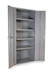 Heavy Duty Welded 14 Gauge Steel Bi-Fold Door Cabinet by Durham – Alloy Steel, Grey, Model 3952-4S-95