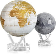 MOVA Globe Bundle – Pearl White and Gold 8.5” + Moon 4.5” | Solar-Powered Rotating Globes | No Batteries or Cords | Modern Luxury Meets Lunar Decor Gift
