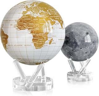 MOVA Globe Bundle – Pearl White and Gold 8.5” + Moon 4.5” | Solar-Powered Rotating Globes | No Batteries or Cords | Modern Luxury Meets Lunar Decor Gift