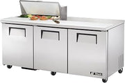 True TSSU-72-08-HC 72" Refrigerated Sandwich Salad Unit, Fits (8) 1/6 Size Pans, Three Full Doors