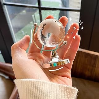 1Pcs Mini Round Globe, Crystal Ball Glass Sphere Display Globe 3D Crystal Sphere with Stand Designed Desktop Ornament (2.36X1.38X1.38inch