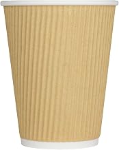 12 oz Ripple Insulated Coffee Cup [500 Count] Disposable Paper Hot Cup by Karat – 12 OZ, 12.0 ounces, Paper, Brown, Pack of 500