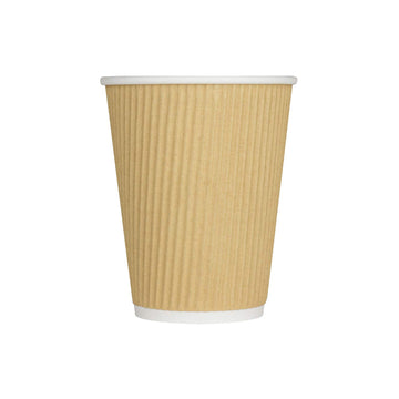 12 oz Ripple Insulated Coffee Cup [500 Count] Disposable Paper Hot Cup by Karat – 12 OZ, 12.0 ounces, Paper, Brown, Pack of 500