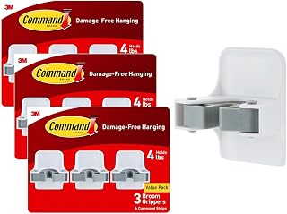 Command Broom Grippers, 3 Hangers and 6 Strips, Damage-Free Mop and Broom Holder Wall Mount, Household Cleaning Tool Organizer for Kitchen, Laundry Room, Closet, Holds up to 4 lb (Pack of 3)