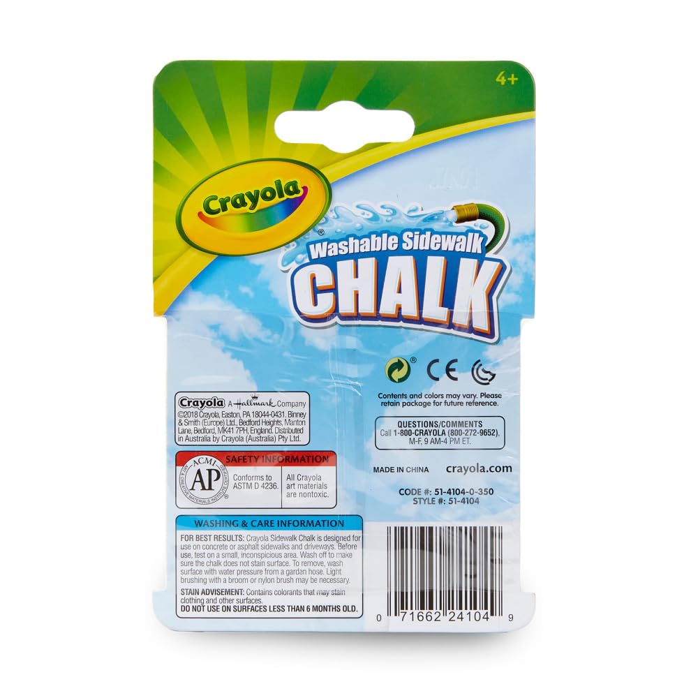 Sidewalk Chalk 4/Pkg by Crayola – 4 Count (Pack of 1), Chalk, multicolored, Model 514104