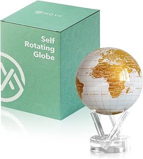MOVA Self Rotating Globe, Pearl White and Gold Classic (4.5") | solar powered globe, no batteries or cords, gift for geography lovers, premium kinetic display, office desk decor