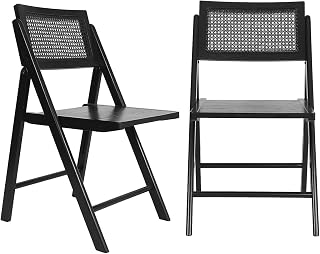 Flash Furniture Rattan Folding Chair, Natural/Black, 2-Pack | Solid Wood Frame