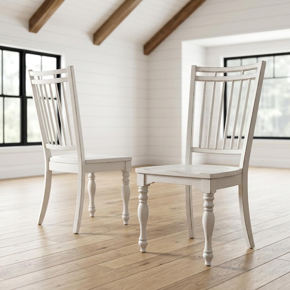 Solid Wood Spindle Back Side Chairs Set of by Starlight Canyon Home – 19 x 24 x 42.25 inches, Solid + Manufactured Wood, White, Pack of 2