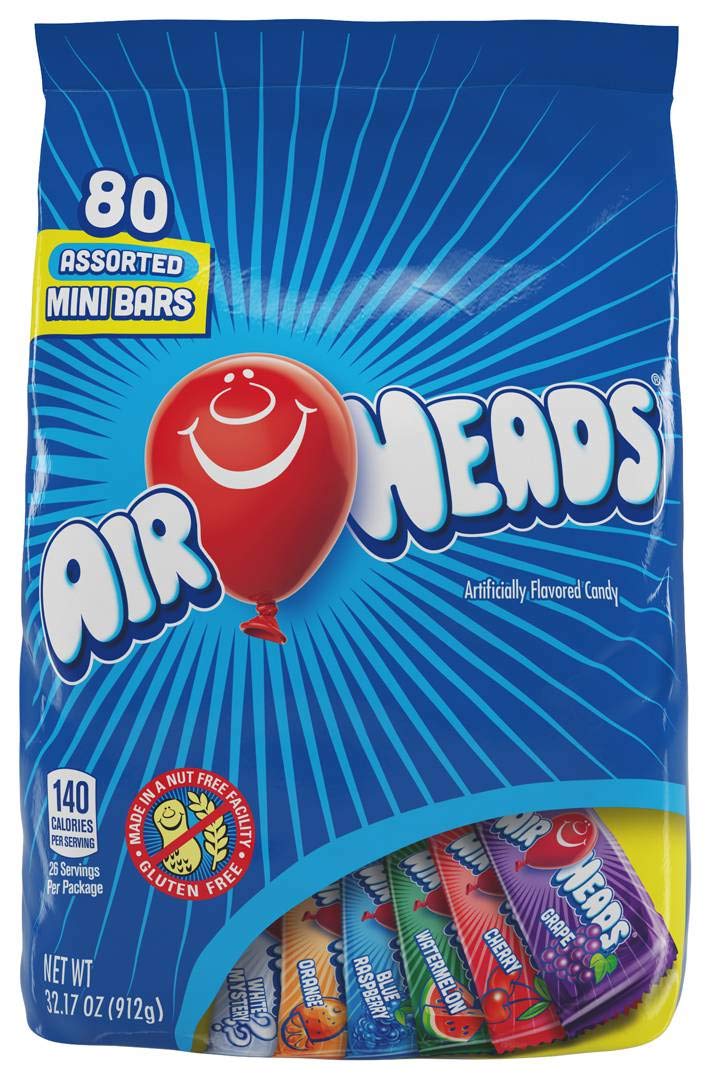 Air Heads Assorted Fruit Flavors Minis Bars Fun Taffy Candy by Airheads – Pack of 12