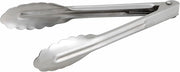 Winco Coiled Spring Heavyweight Stainless Steel Utility Tong, 7-Inch | Dishwasher safe, Coiled spring, Scalloped edges, Restaurant service, Great for Salads and Buffets