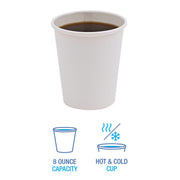 FOODSERVICE,, CUP HOT 8OZ WH CT/1000 by Boardwalk – 8 oz, 8.0 ounces, Paper, White, Pack of 1000