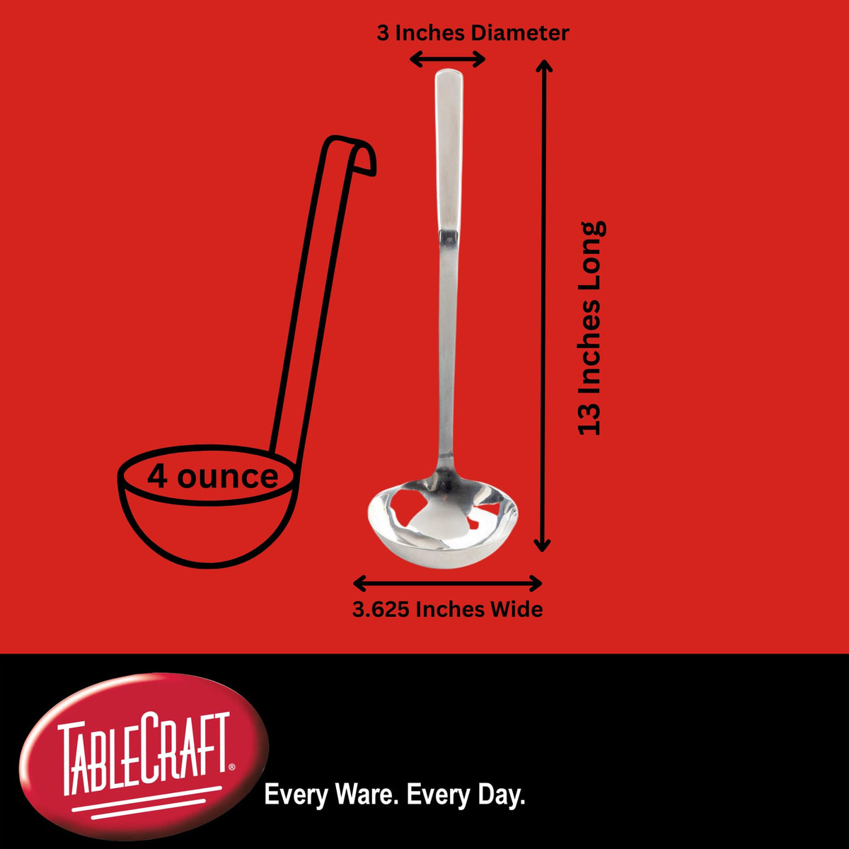 Holden Collection 4 oz. Buffet Soup Ladle Spoon by Tablecraft – Stainless Steel, Model 11633