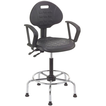 4 Way Adjustable Stool with Chrome Base & Armrests by Global Industrial – 24 inches x 24.5 inches x 9.5 inches, Polyurethane, Black, Model A203TC+19C2ARM