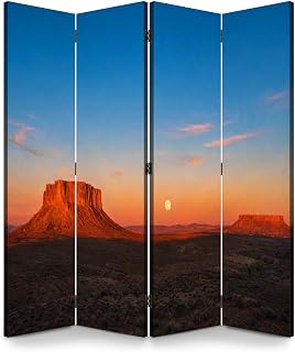 Large 4 Panels Folding Screen Room Divider Desert Landscape Red Rock Mesas Sunset Boho Divider for Room Separation Portable Privacy Partition Screen Indoor