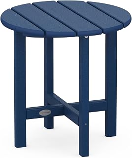 Polywood Round Side Table, 18 Inch, Outdoor End Table, Recycled Plastic Patio Furniture, Pool Deck Garden Hot Tub Accent Table, Navy