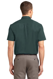 Men's Tall Short Sleeve Easy Care Button-Down Shirt by Port Authority – XX-Large Tall, Cotton,Stone, Dark Green/Navy, Model SNM-794731