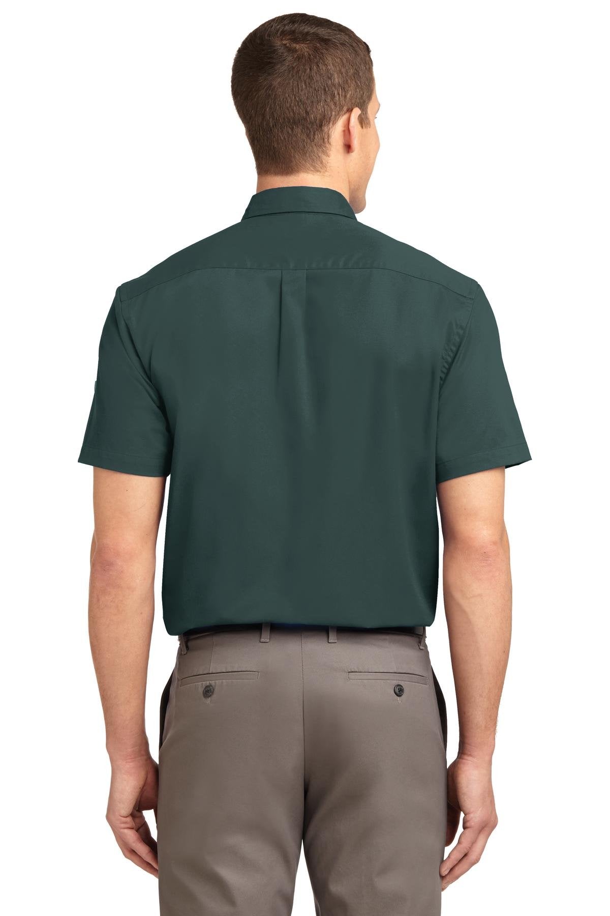 Men's Tall Short Sleeve Easy Care Button-Down Shirt by Port Authority – XX-Large Tall, Cotton,Stone, Dark Green/Navy, Model SNM-794731