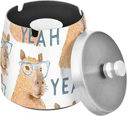Capybara Glasses Pattern Splash Ashtray with Lid, Outdoor Ashtrays for Patio