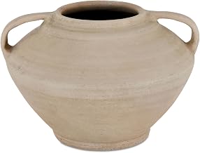 Terre Vase, Amphora, Terracotta, Aged Beige Finish, Molded Handle Detail