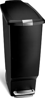 simplehuman 40 Liter / 10.6 Gallon Slim Kitchen Step Trash Can With Secure Slide Lock, Black Plastic