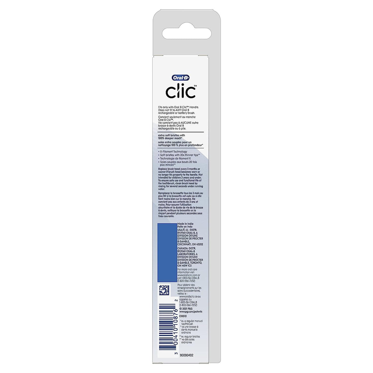 Clic Toothbrush Sensitive Clean Replacement Brush Heads by Oral-B – 2 Count (Pack of 3), Nylon, White, Pack of 3, Model 91129038