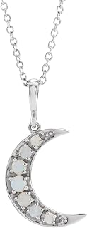 Bonyak Jewelry Platinum Natural White Opal Cabochon Crescent Moon 16-18" Necklace Unique