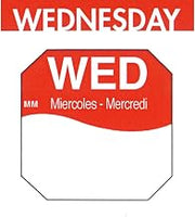 Daymark Wednesday Labels White/Red Tri-Lingual Rotation Day of The Week Labels - 1"L x 1"H 1000 Per Roll