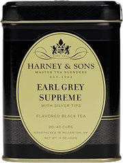 Harney & Sons Black Tea, Earl Grey Supreme with Silver Tips, 4 oz | Black tea with Ceylon Silver Tips and natural bergamot oil. Contains caffeine.
