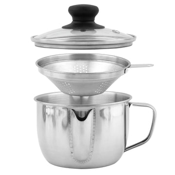 FaHuoJiuKa Stainless Steel Gravy Separator, 4 Cup Capacity with Strainer and Lid, Silver