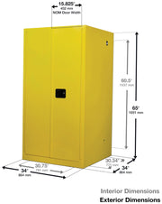 Justrite Yellow / 96 Gallon / Self-Close Cabinets