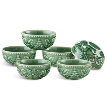 Metahom Christmas Dipping Bowls, Ceramic Set of 6, 3.5 Inch Green